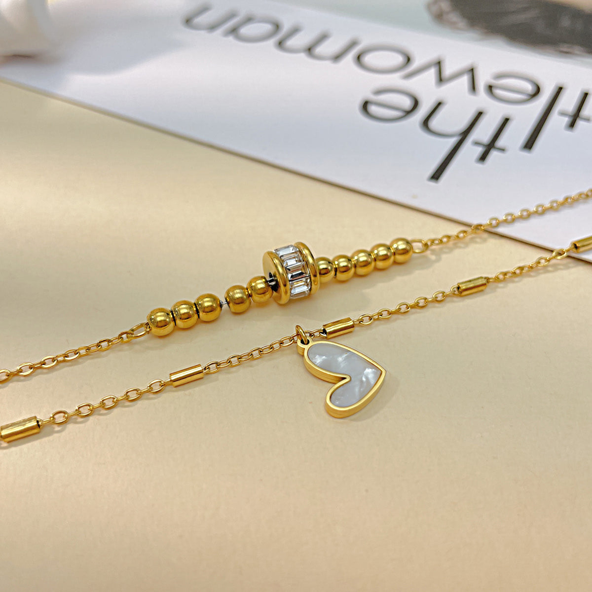 Bracelet de cheville double rang cœur, style bohème