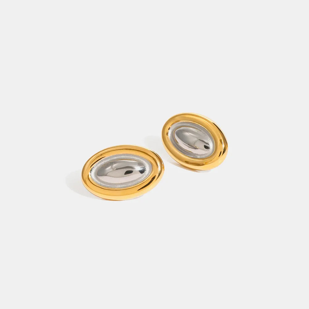 Boucles d'oreilles ovales bicolores, acier titane