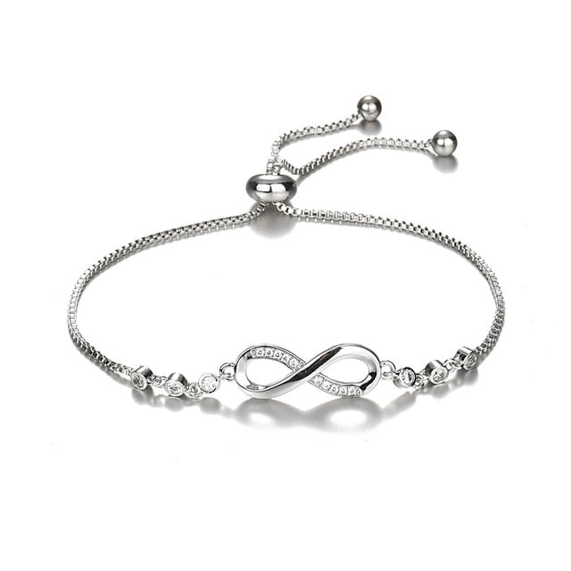 Bracelet infini cristal ajustable, argenté
