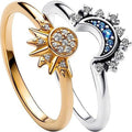 Set de bagues couple soleil et lune, zircon bleu