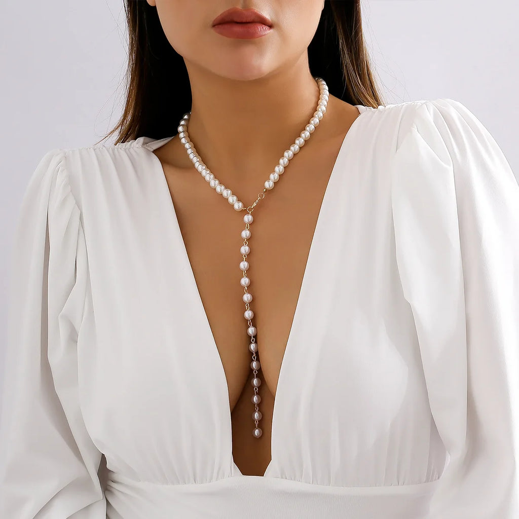 Collier long frangé perles, style rétro