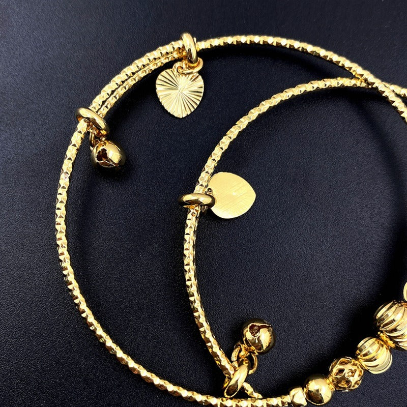 Bracelet clochette perlé ajustable, plaqué or