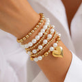 Set de bracelets perlés minimalistes, motif cœur ajouré