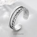 Bague ouverte double rang rétro, argent 925