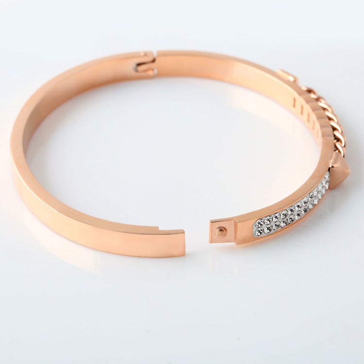 Bracelet ouvert zircon, or rose, style coréen