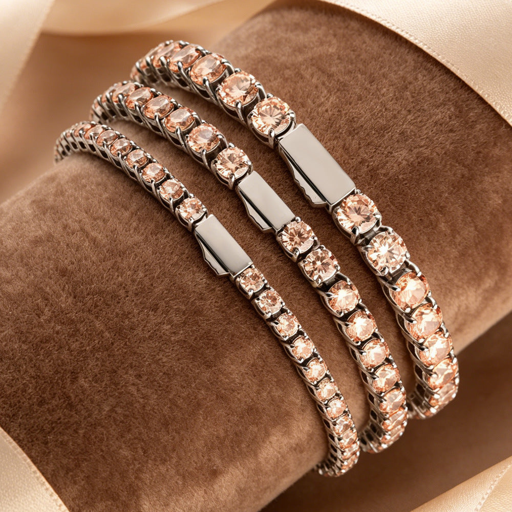 Bracelet chaîne tennis 3-5mm zircon fin, style hip-hop