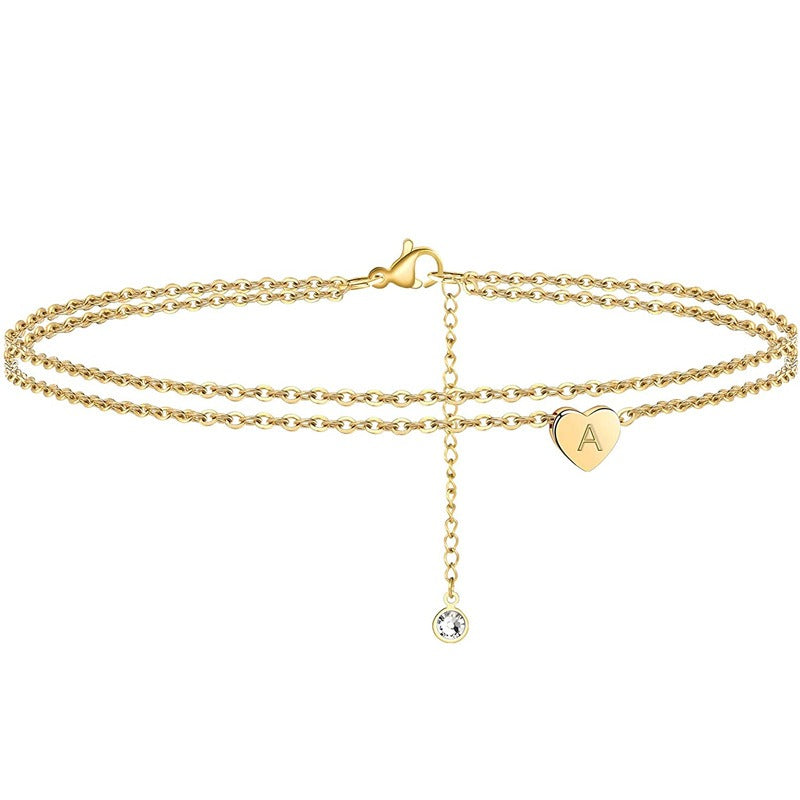 Bracelet de cheville lettre cœur