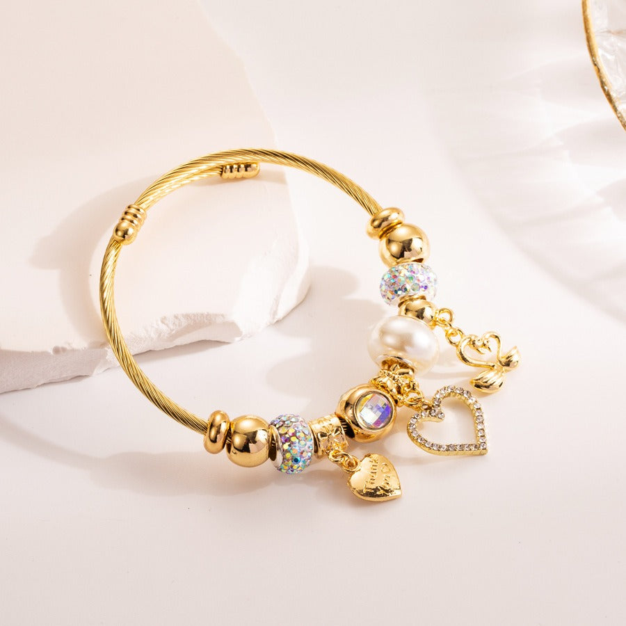 Bracelet pendentif cœur cristal, acier inoxydable