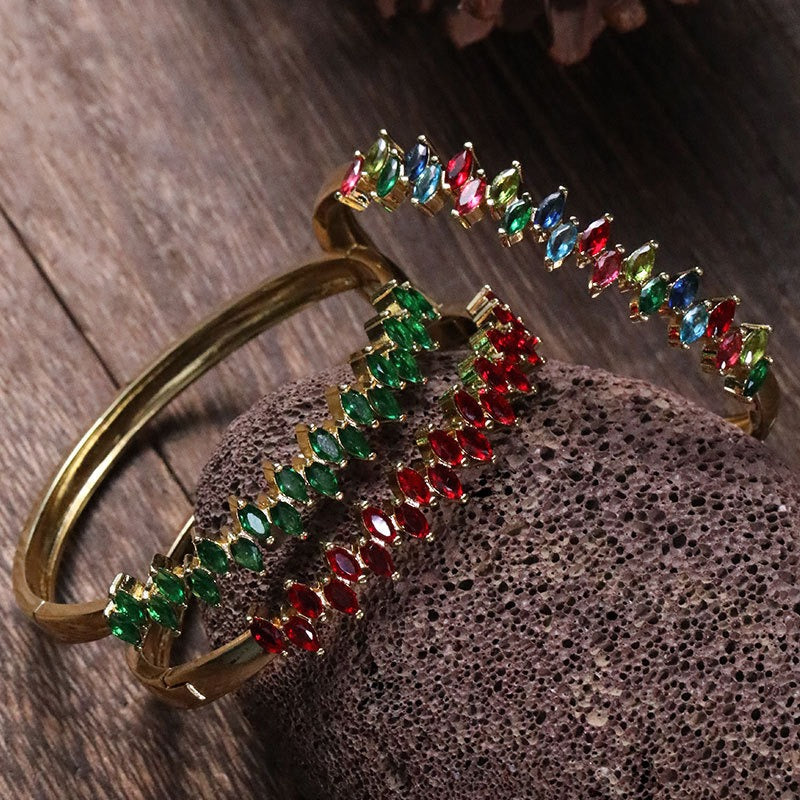 Bracelet zircon coloré scintillant, cuivre