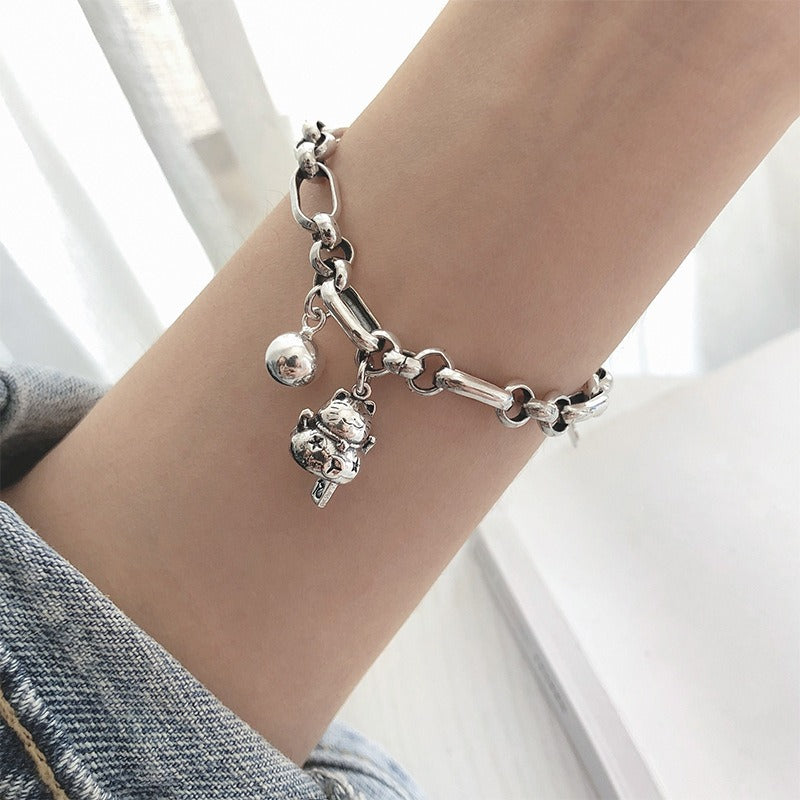 Bracelet frangé cœur rétro, argent 925