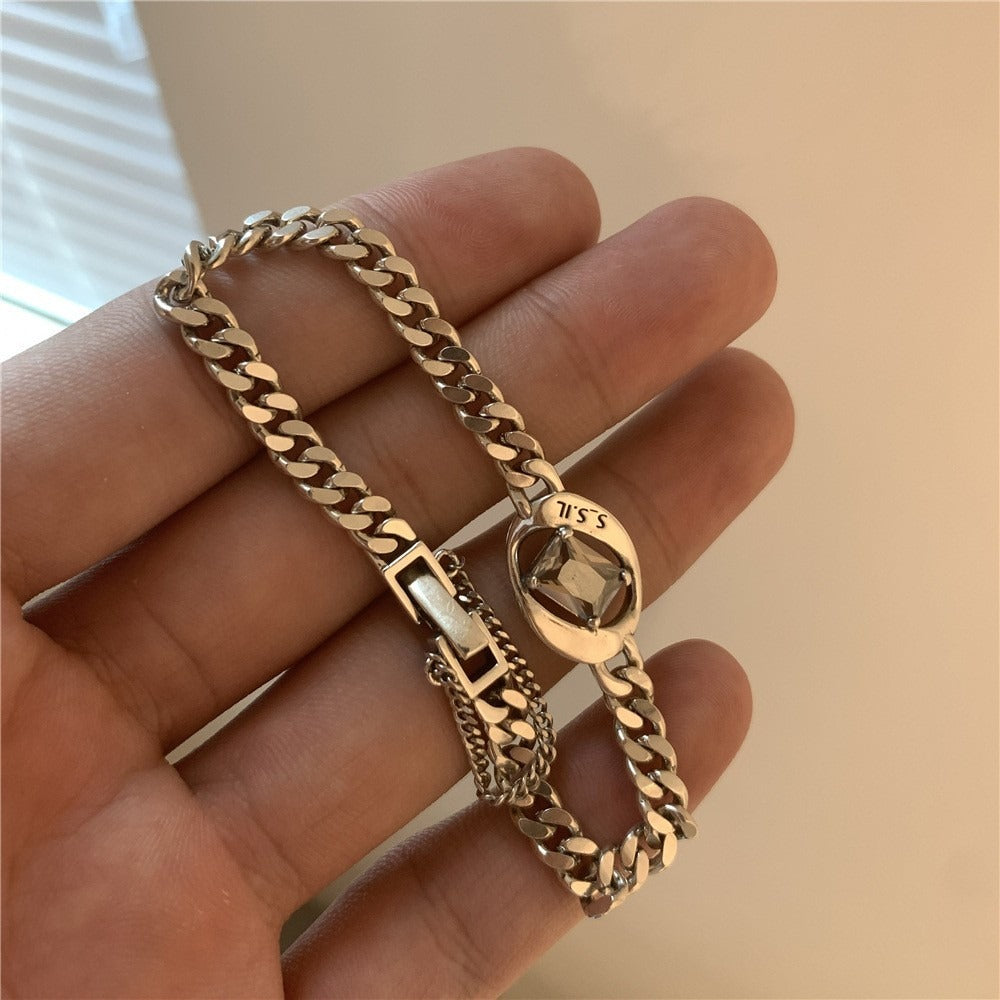 Bracelet frangé cœur rétro, argent 925