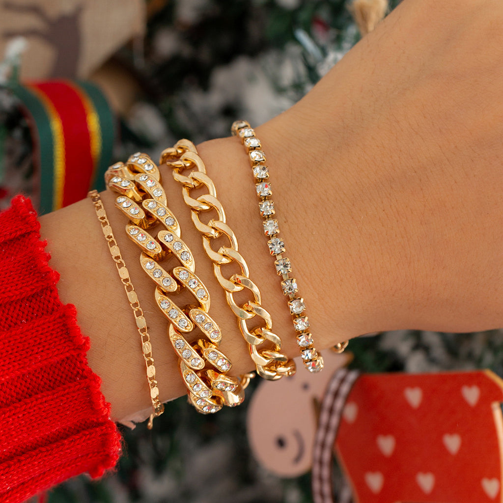 Bracelet chaîne cubaine zircon, style hip-hop