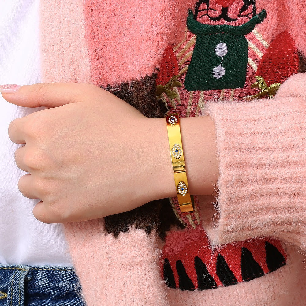 Bracelet œil protecteur zircon, acier inoxydable