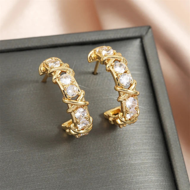 Créoles vintage zircon en croix, style coréen