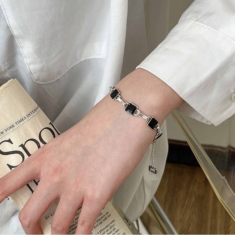 Bracelet frangé cœur rétro, argent 925