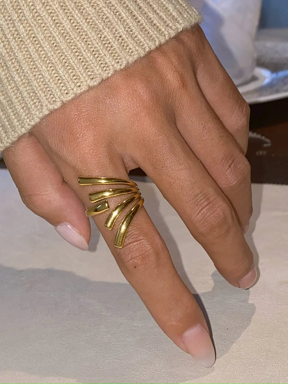 Bague ouverte irrégulière, plaquée or 18 carats, acier inoxydable
