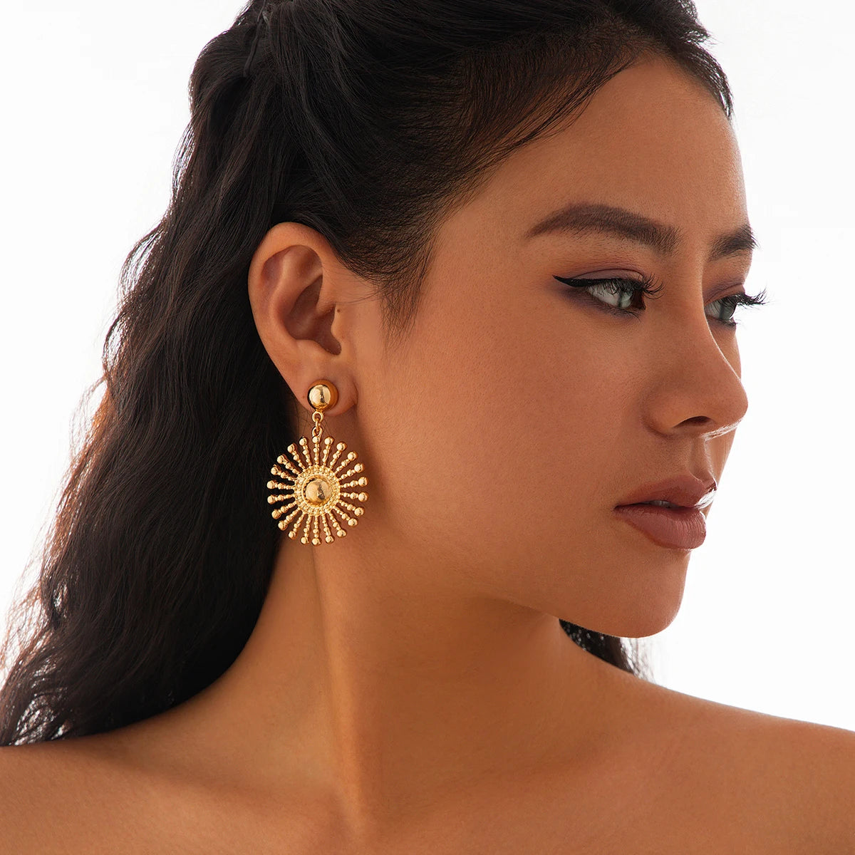 Boucles d'oreilles pendantes tournesol rondes, style gothique