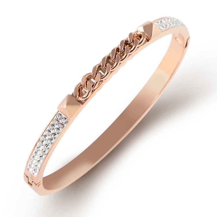 Bracelet ouvert zircon, or rose, style coréen