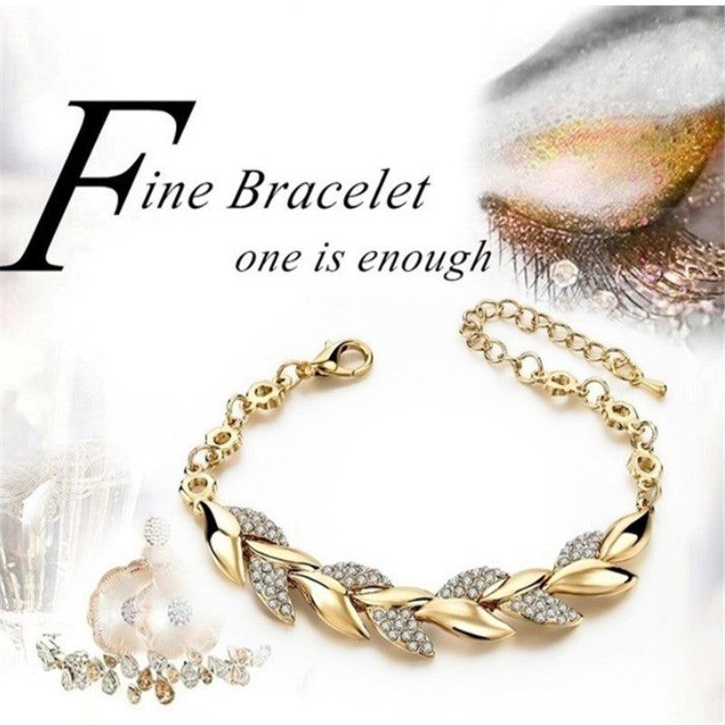Bracelet feuille zircon, plaqué or 18 carats