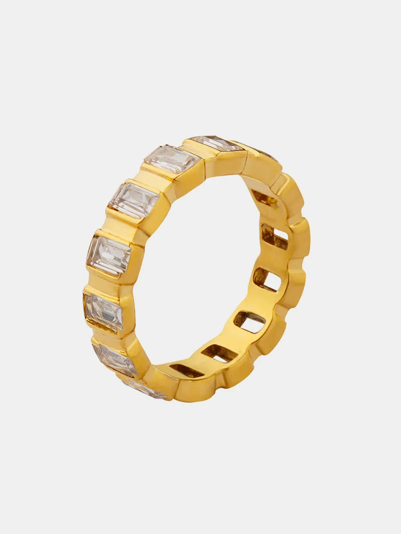 Bague zircon serti, acier titane