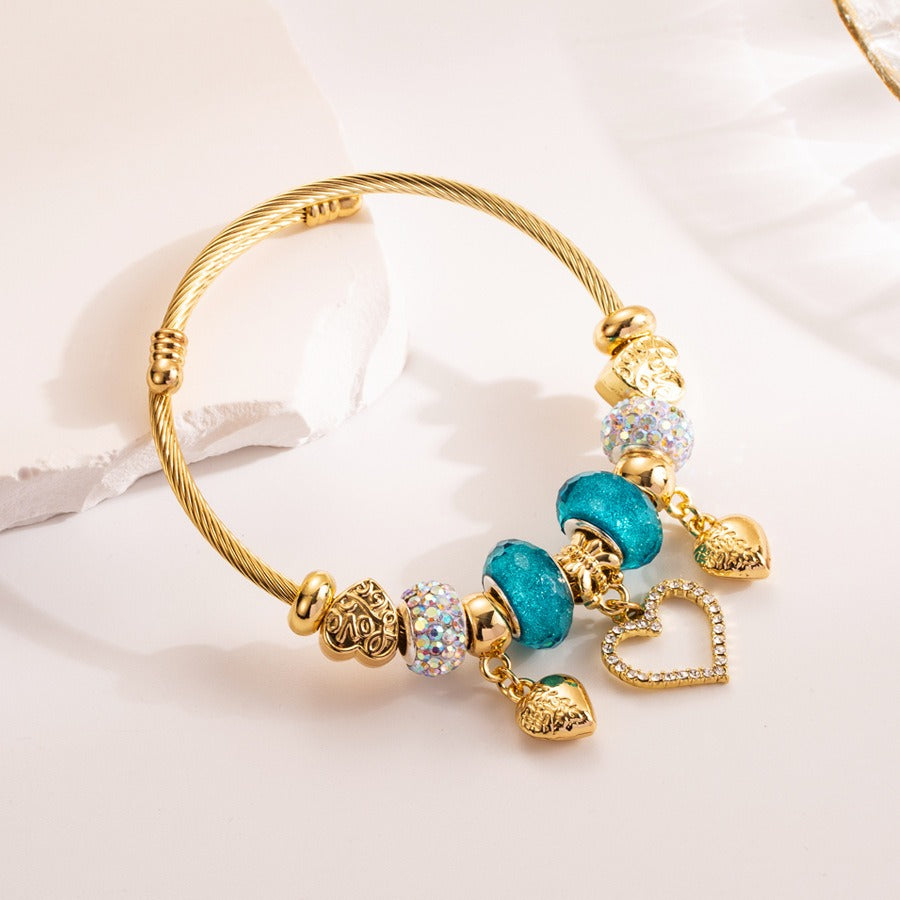 Bracelet pendentif cœur cristal, acier inoxydable