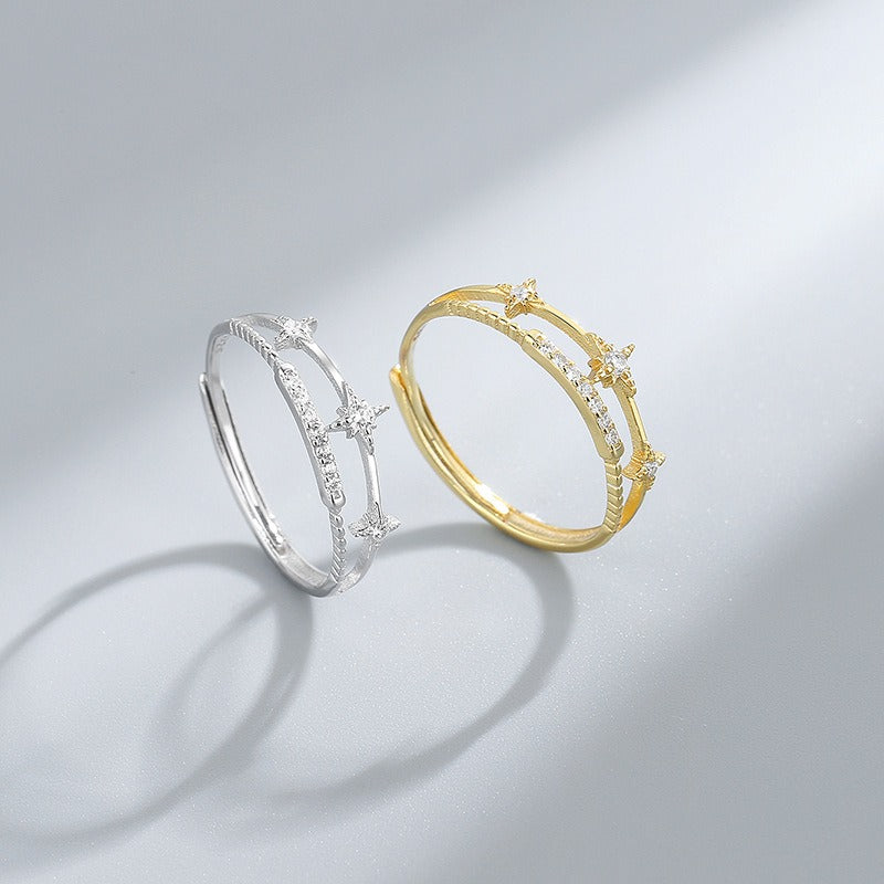 Bague double rang tendance, argent 925