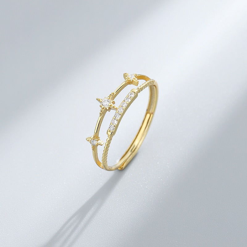 Bague double rang tendance, argent 925