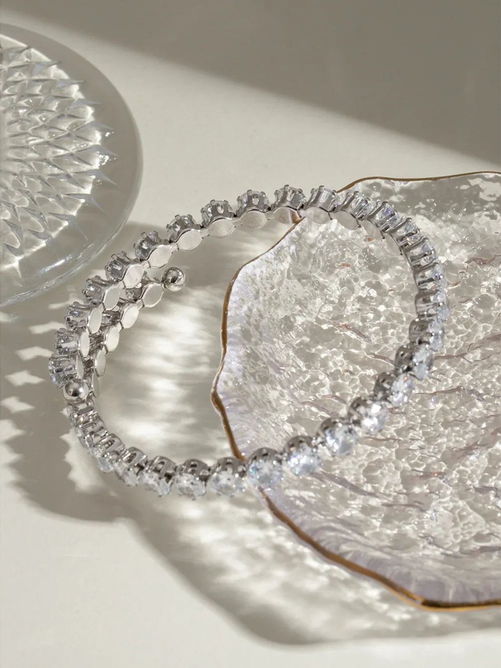 Bracelet zircon serti, acier inoxydable fin