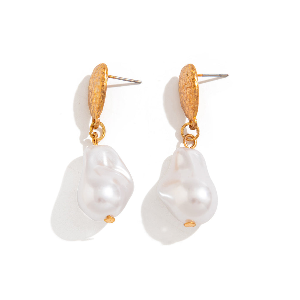 Boucles d'oreilles pendantes perle baroque, style rétro français