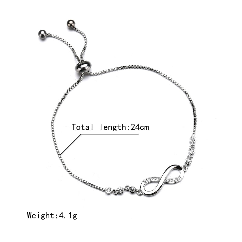 Bracelet infini cristal ajustable, argenté