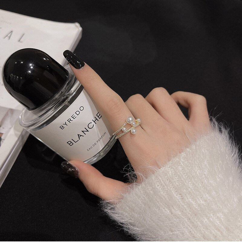 Bague perle double rang ajustable