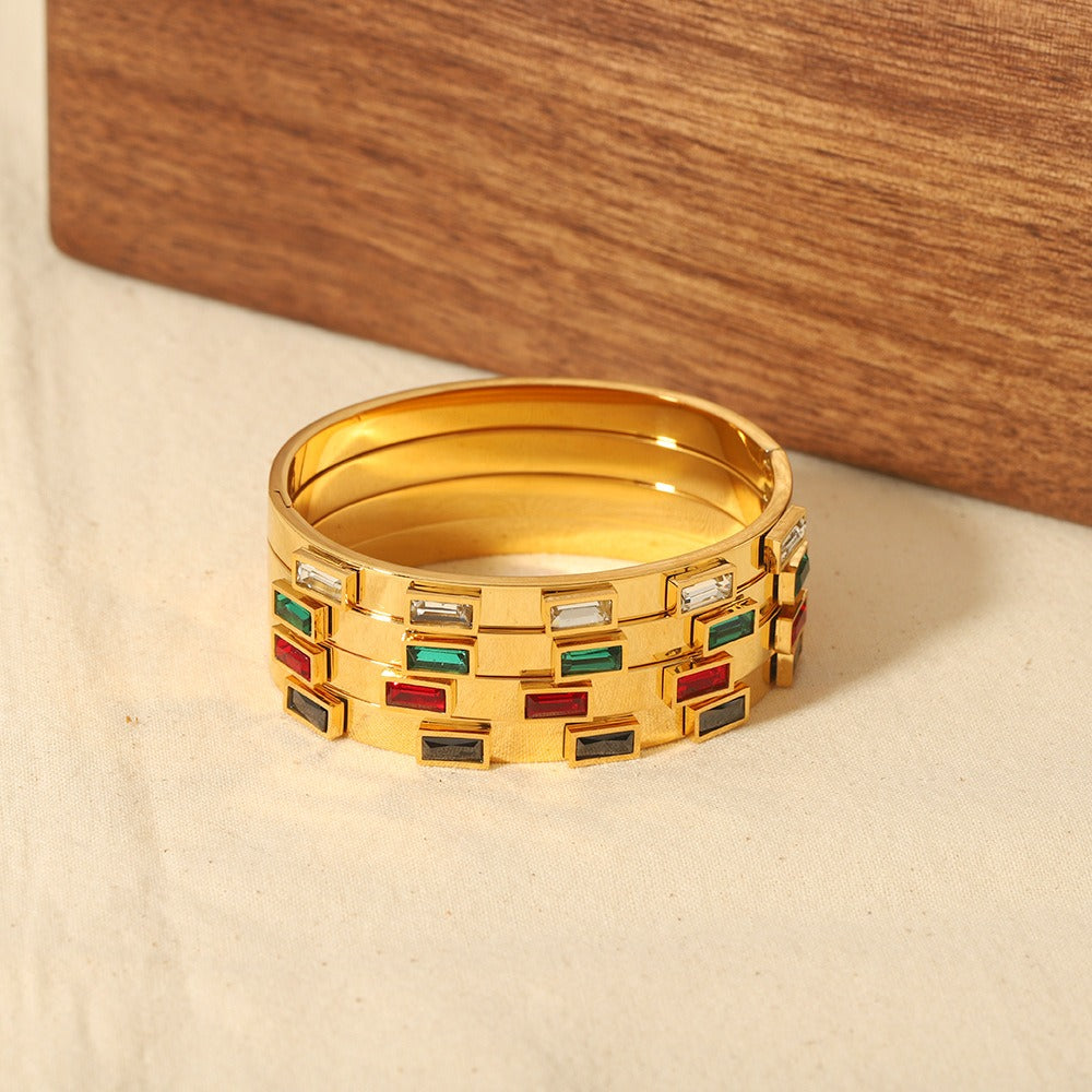 Bracelet géométrique zircon, acier titane