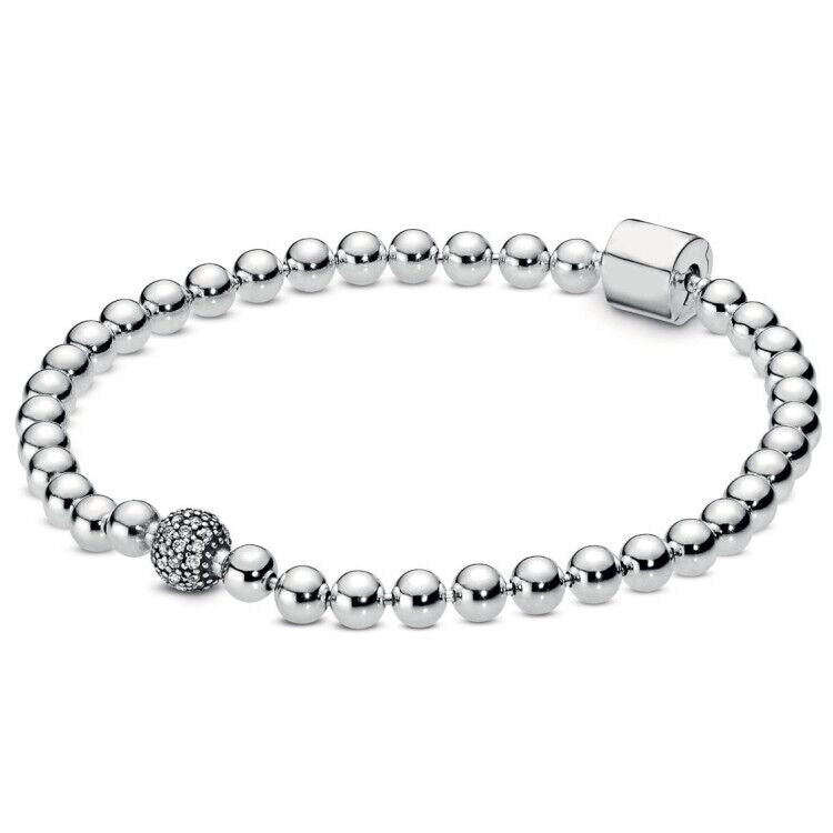 Bracelet coulissant perles et cristal pavé, or rose