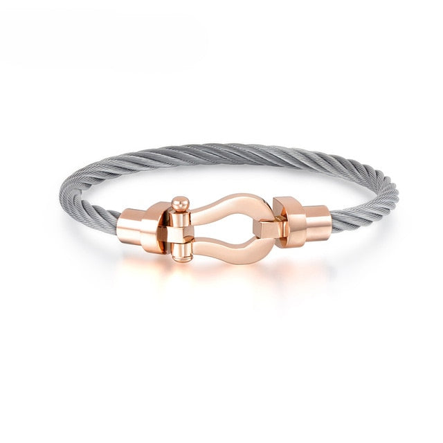 Bracelet jonc torsadé mixte, acier titane