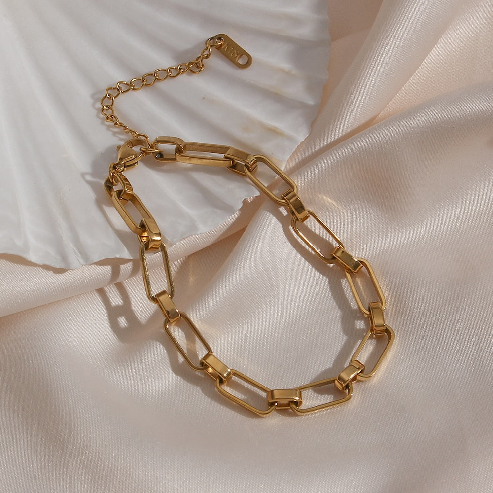 Bracelet chaîne ajourée géométrique, acier inoxydable doré