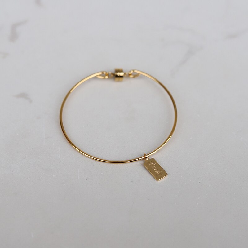 Bracelet jonc plaque porte-bonheur, acier inoxydable