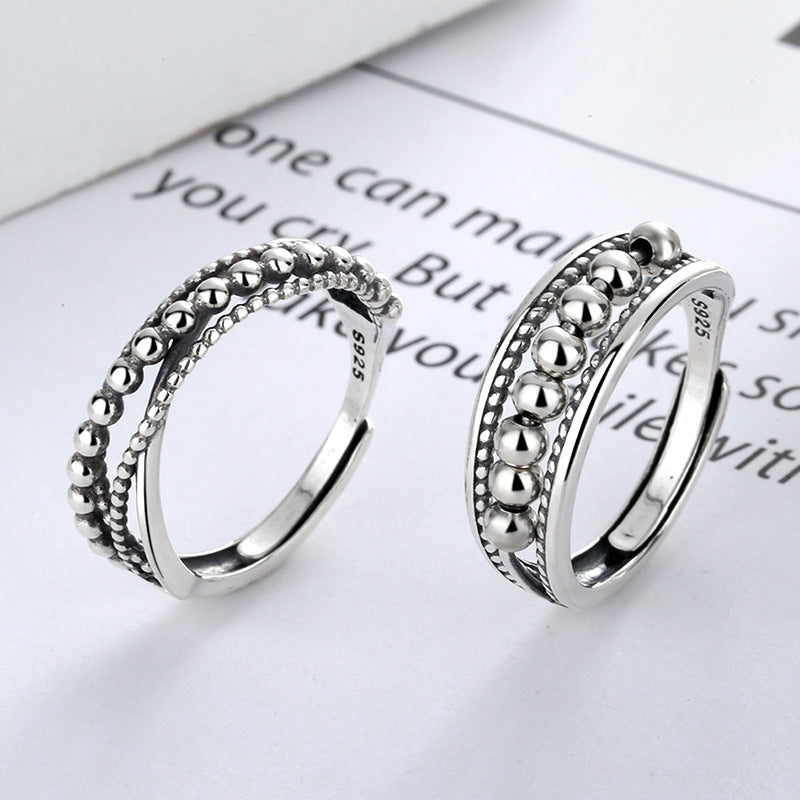 Bague de couple à pois et perles, argent 925