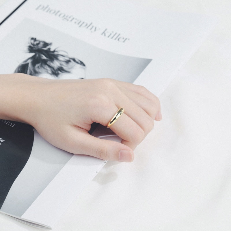 Bague ouverte goutte lisse, argent