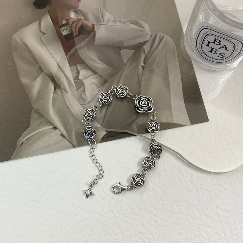 Bracelet frangé cœur rétro, argent 925