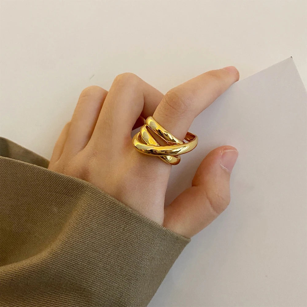 Bague large croisée multi-rangs, acier inoxydable