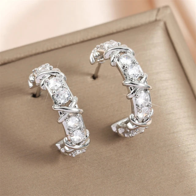 Créoles vintage zircon en croix, style coréen
