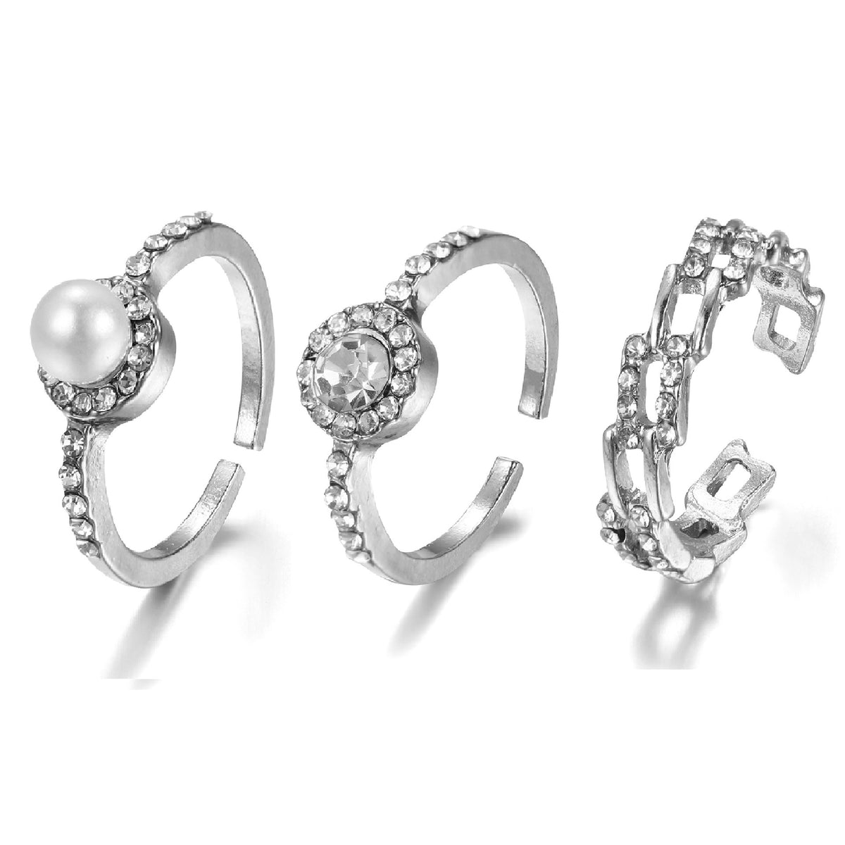 Bague ouverte perle et zircon, design épuré