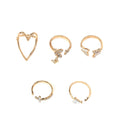 Set de 5 bagues croix, cœur et papillon zircon