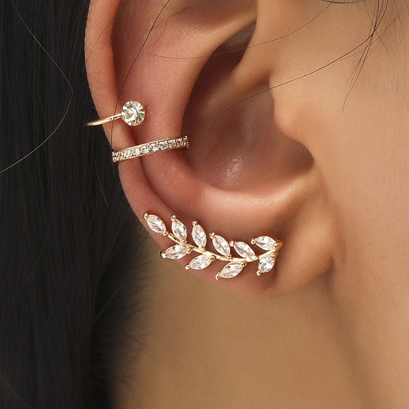 Bijou d'oreille clip feuille dorée, sans perçage
