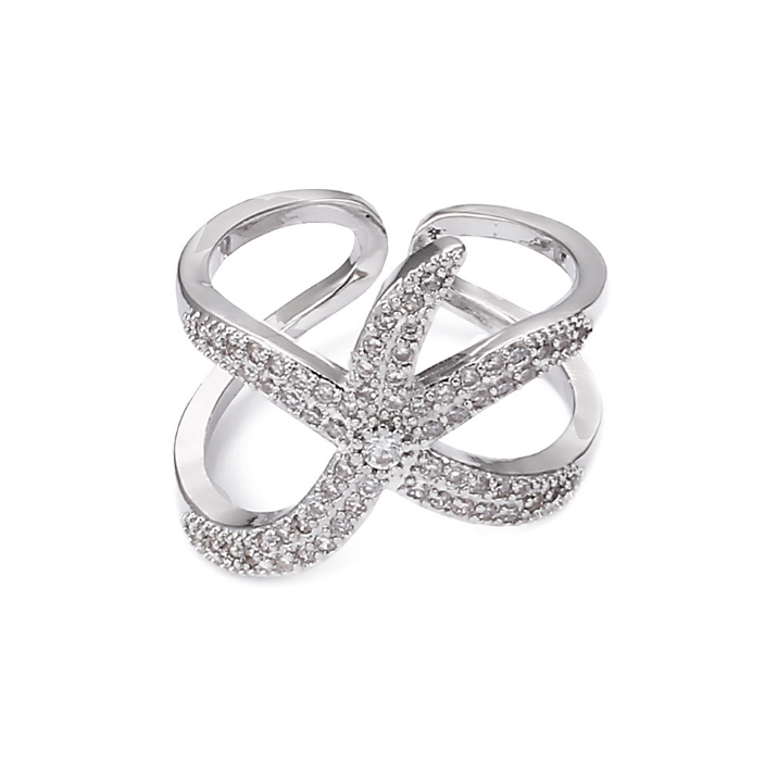 Bague ajustable étoile de mer, cristaux blancs