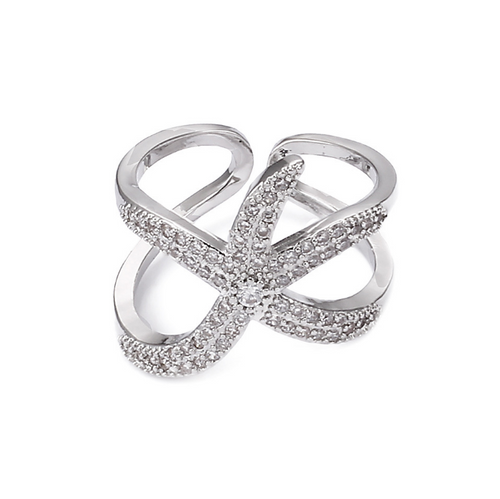 Bague ajustable étoile de mer, cristaux blancs