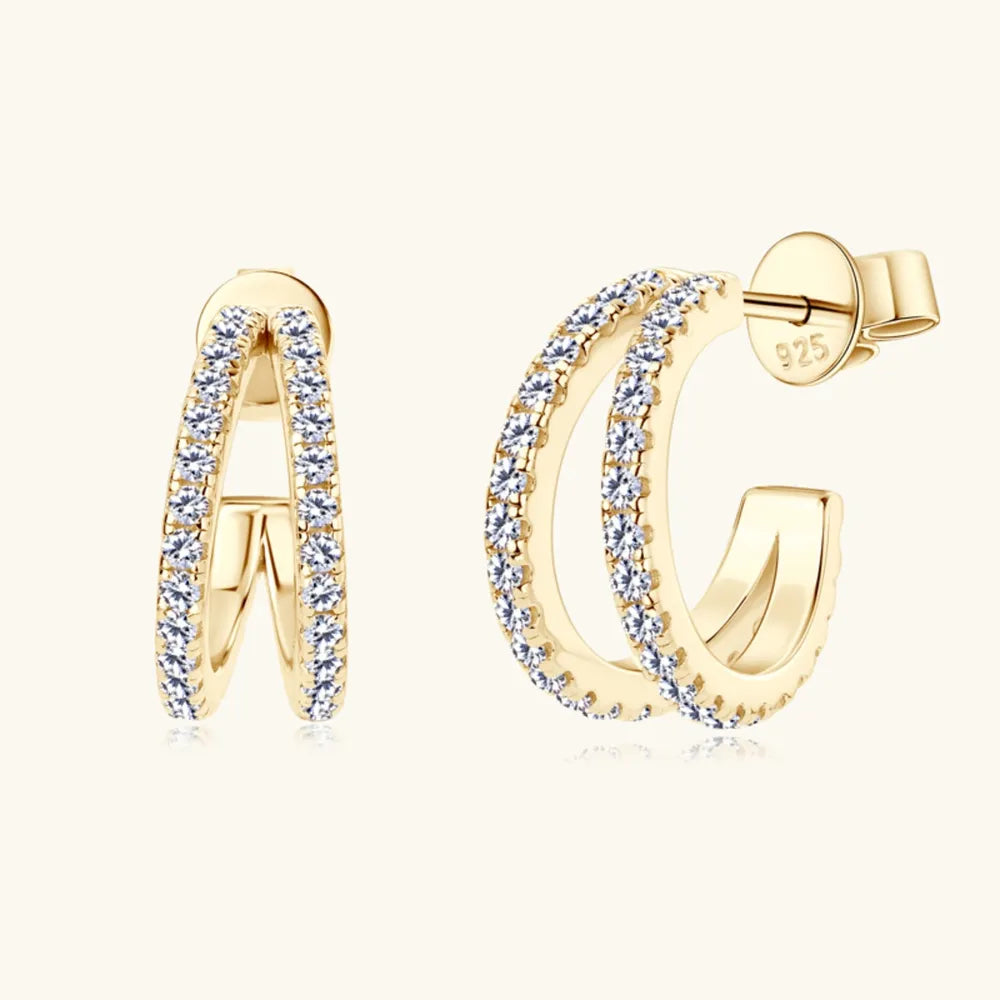 Créoles en C moissanite serties, argent 925 fin
