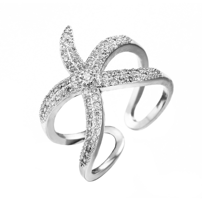 Bague ajustable étoile de mer, cristaux blancs