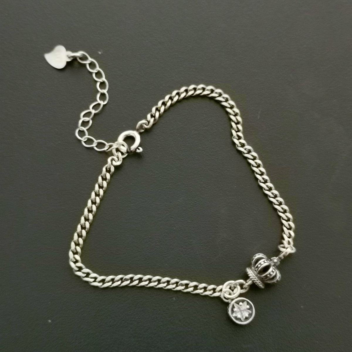 Bracelet frangé cœur rétro, argent 925