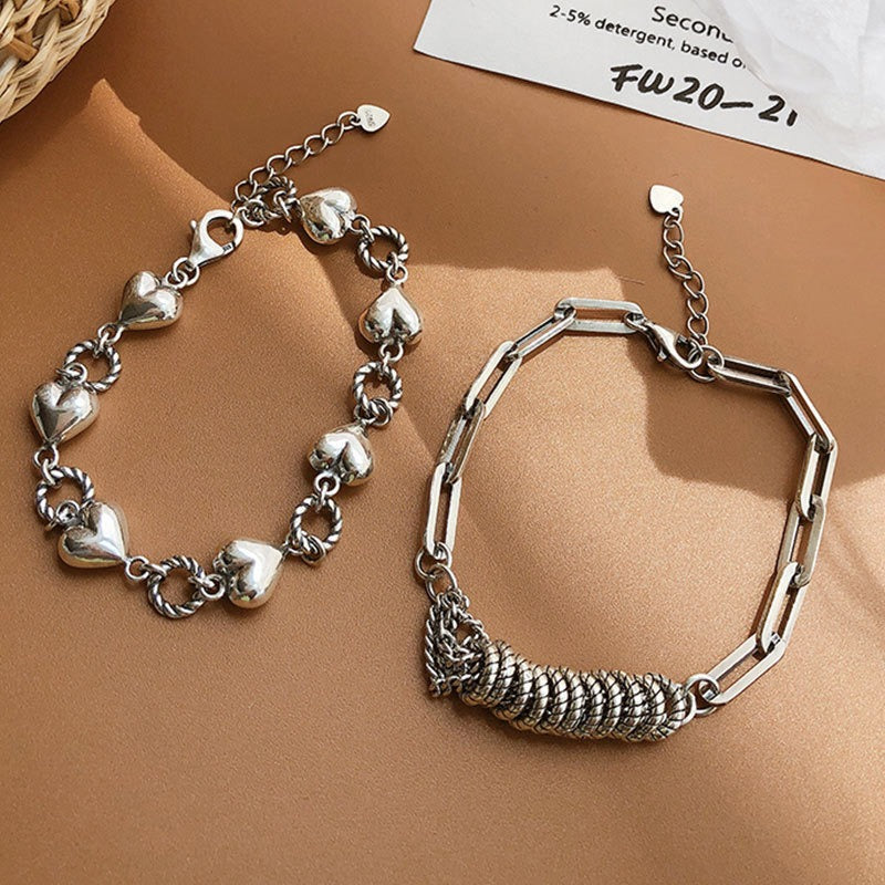 Bracelet frangé cœur rétro, argent 925